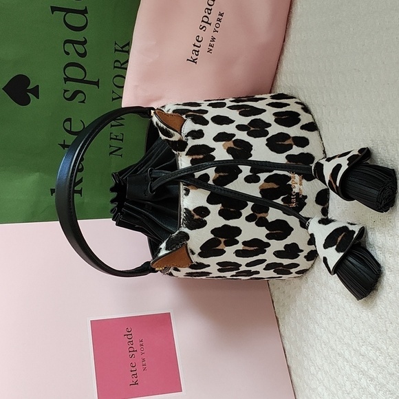 New Kate Spade Buttercup Leopard Haircalf Bucket Bag Crossbody - Picture 2 of 16